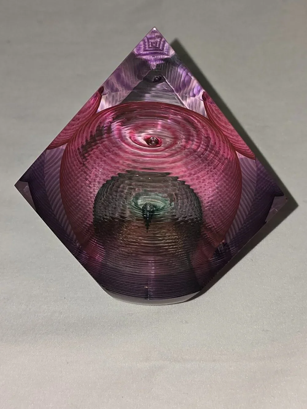 Kit Karbler & Michael David Signed Faceted Paperweight Art Glass Optic Geometric - Picture 15 of 16